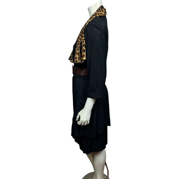 Vintage Studio I Navy Dress with Leopard Scarf & Brown Belt - 80s Size 10 - Picture 11 of 11